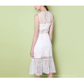 Pure White Long Couture Geometrical Pattern Fishtail Ladies Dress